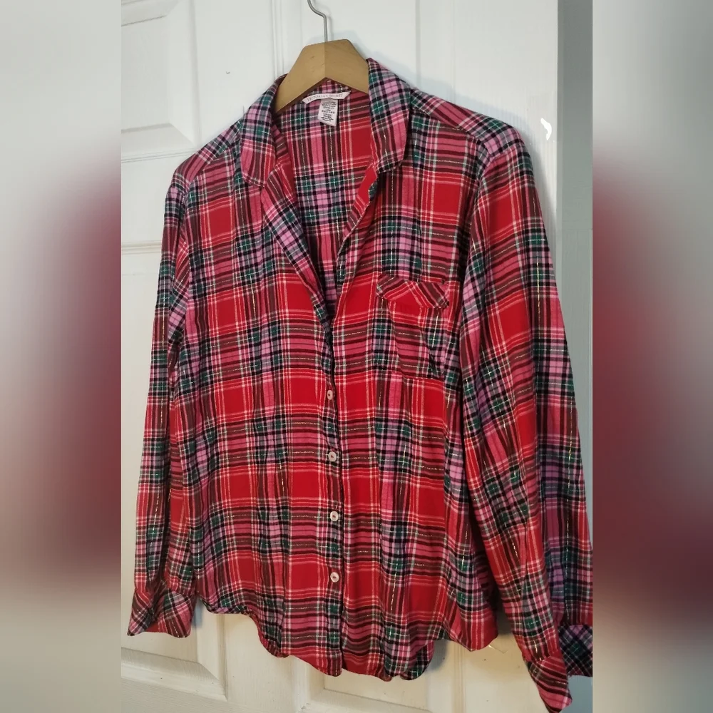 Victoria Secret Red Plaid Button-Up Pajama Top